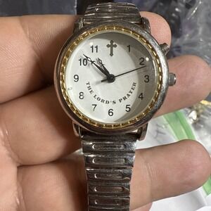 VINTAGE THE LORD'S PRAYER WATCH VALDAWN STAINLESS STEEL. STRETCH BAND.